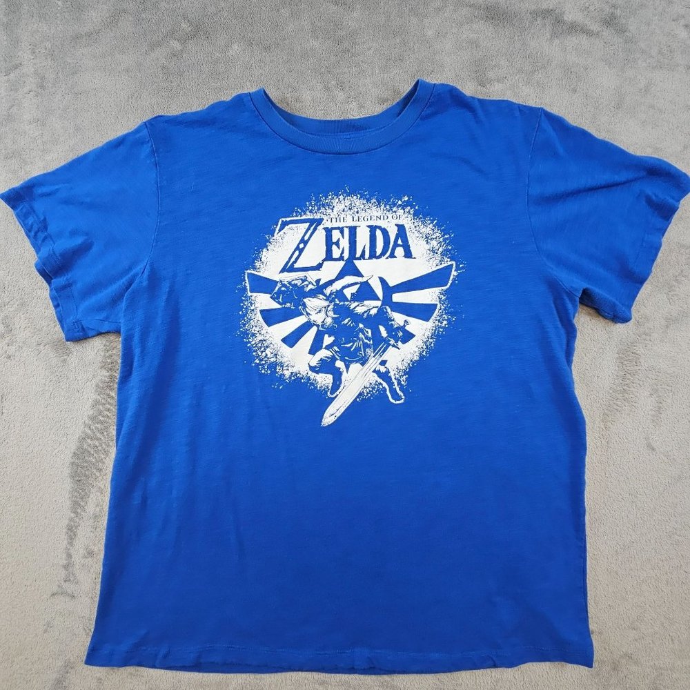 The Legend of Zelda T-Shirt Men's 2XL Blue‎ Logo Triforce Link Video Game